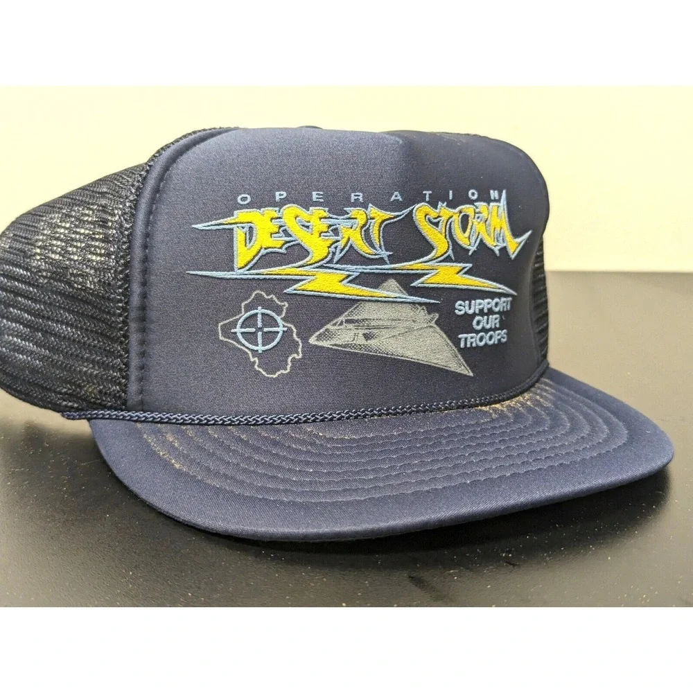Operation Desert Storm Trucker Hat Cap Snapback Blue Yellow Military Adjustable